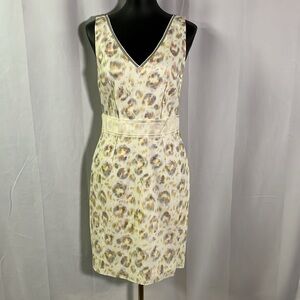 NWT Ann Taylor Ivory Colorful Printed Linen Blend Sleeveless Sheath Dress